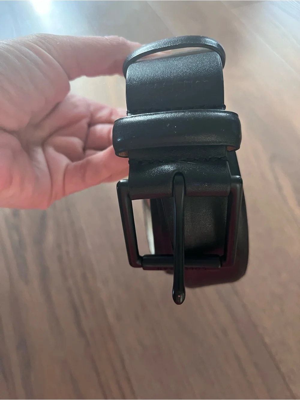 Cole Haan Black Leather Men's Belt with Matte Black Buckle